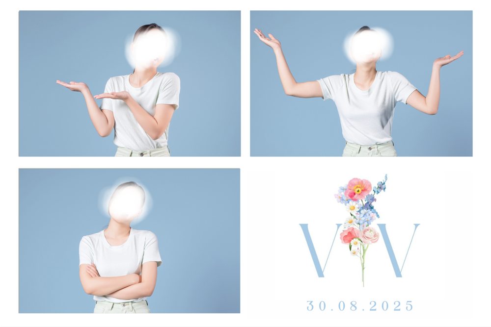 Drucklayout in Hellblau mit Blumenmotiv